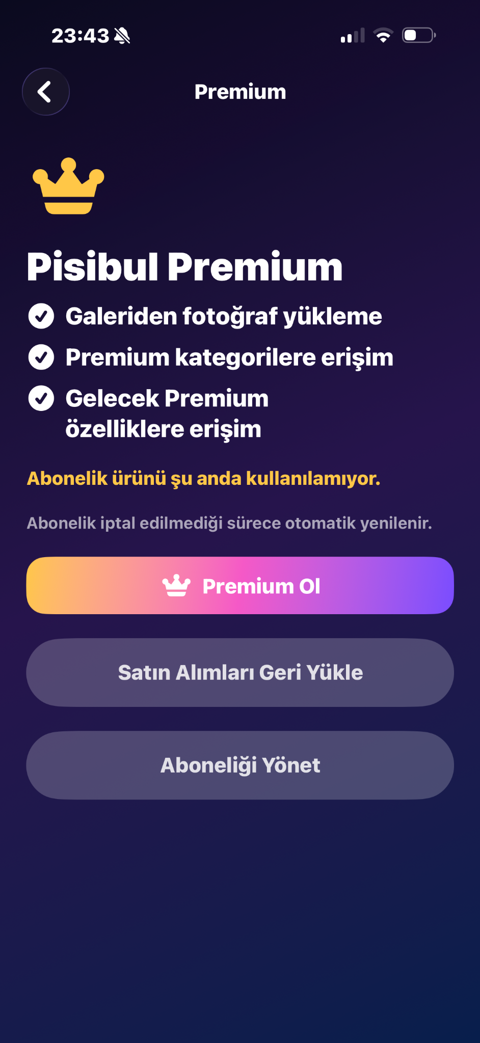 Pisbibul Premium ekranı